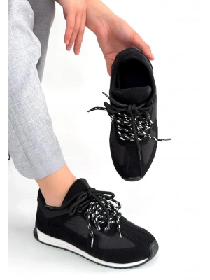 Jeat Siyah Nubuk Bağcıklı Spor Ayakkabı