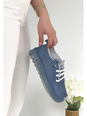 Jiten Mavi Deri Bağcıklı Spor Ayakkabı