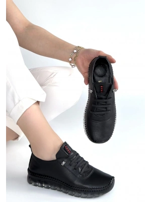 Jiten Siyah Deri Bağcıklı Spor QAyakkabı