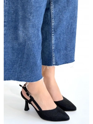 Joga Siyah Saten Simli Topuklu Ayakkabı