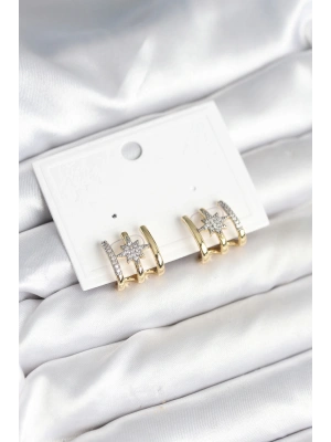 Kaburga Model Kutup Yıldızı Detaylı Gold Renk Kadın Küpe