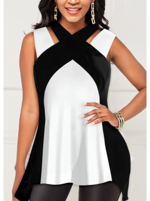 Kadın Askılı Boyundan çapraz Halter Yakalı çift Renkli Viskon Bluz