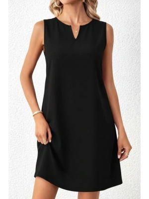 Kadın Askılı V Yakalı Mini Ithal Krep Elbise