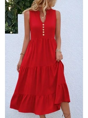 Kadın Askılı V Yakalı önden Düğmeli Midi Viskon Elbise