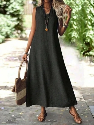 Kadın Askılı V Yakalı Uzun Elbise