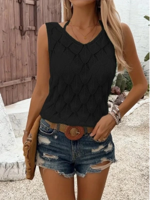 Kadın Askılı Yakalı Desenli Triko Bluz