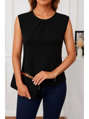 Kadın Askılı Yuvarlak Büzgü Yaka Sandy Bluz