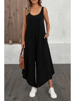 Kadın Askılı Yuvarlak Yaka Cepli Salaş Uzun Viskon Tulum