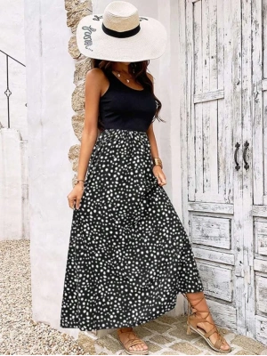 Kadın Askılı Yuvarlak Yaka üst Viskon Alt Desenli Bürümcük Elbise