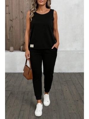 Kadın Askılı Yuvarlak Yaka Viskon Iki Iplik Bluz Ve Eşofman Altı Ikili Takım