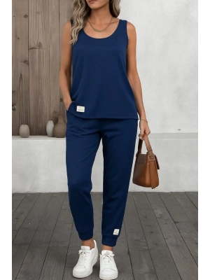 Kadın Askılı Yuvarlak Yaka Viskon Iki Iplik Bluz Ve Eşofman Altı Ikili Takım