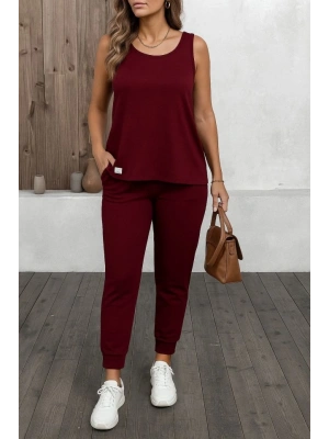 Kadın Askılı Yuvarlak Yaka Viskon Iki Iplik Bluz Ve Eşofman Altı Ikili Takım