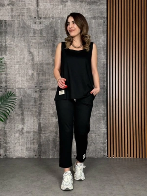 Kadın Askılı Yuvarlak Yaka Viskon Iki Iplik Bluz Ve Eşofman Altı Ikili Takım