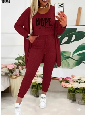 Kadın Askılı Yuvarlak Yaka Yazılı Viskon Iki Iplik Bluz Ceket Ve Pantolon 3lü Takım