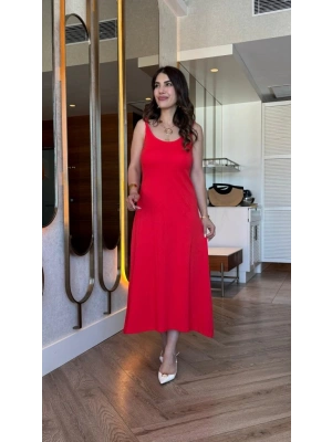 Kadın Askılı Yuvarlak Yakalı Viskon Elbise