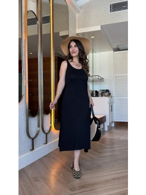 Kadın Askılı Yuvarlak Yakalı Viskon Elbise