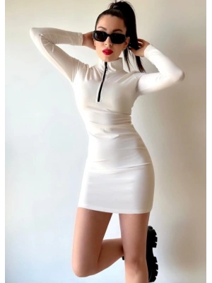 Kadın Balıkçı Yaka Fermuar Detay Mini Elbise