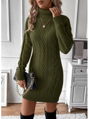 Kadın Balıkçı Yaka Mini Triko Elbise