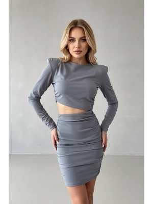 Kadın Bel Dekolte Detaylı Vatkalı Mini Elbise