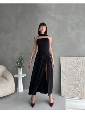 Kadınboğaz Kolsuz Maxi Boy Kalem Elbise