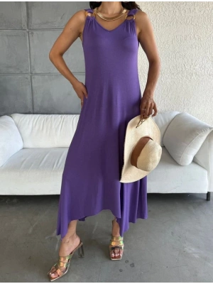 Kadın çan Dokuma Kumaş V Yaka Asimetrik Kesim Elbise