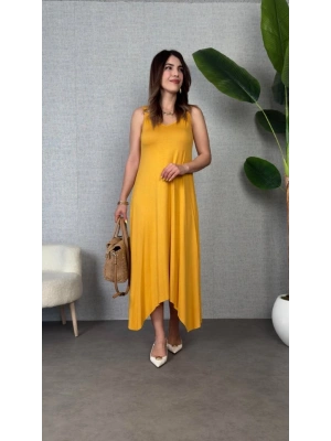 Kadın çan Dokuma Kumaş V Yaka Asimetrik Kesim Elbise