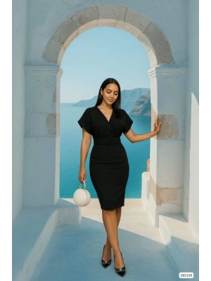 Kadın Dalgıç Krep V Yaka Ve Sırt Dekolte Detaylı Elbise