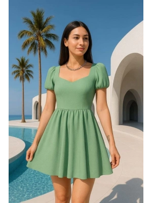 Kadın Dalgıç Kumaş Kalp Yaka Elbise