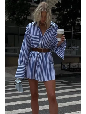 Kadın Gömlek -elbise çizgili Desen