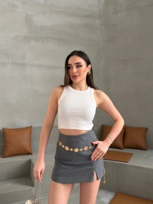 Kadın Halter Yaka Fitilli Esnek Crop Atlet