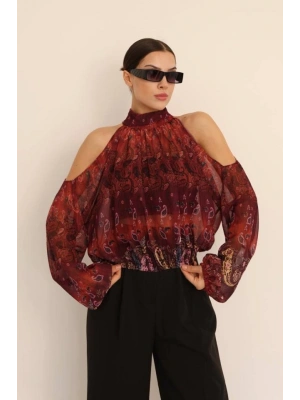 Kadın Halter Yaka Full Transparan Omuz Dekolteli Bluz