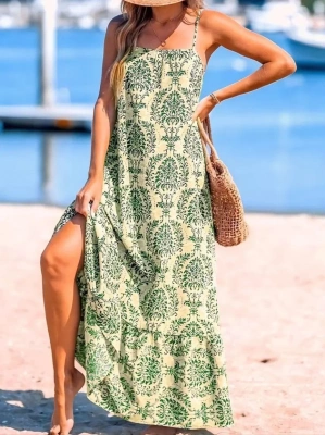 Kadın Ip Askılı Desenli Fırfırlı Süprem Elbise