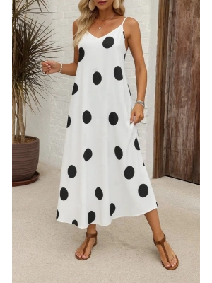 Kadın Ip Askılı Geniş V Yakalı Desenli Süprem Elbise