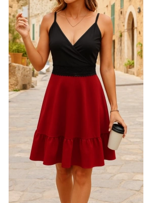 Kadın Ip Askılı Kruvaze Yaka Bel Dantel Ithal Krep Elbise