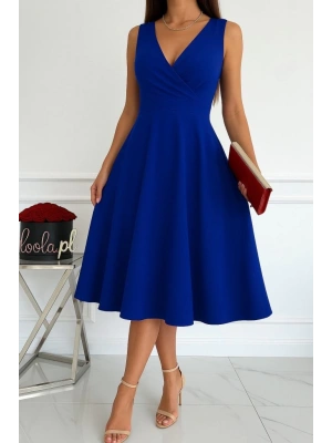 Kadın Ithal Krep Kumaş Kruvaze Yaka Eteği Kloş Kolsuz Mini Elbise