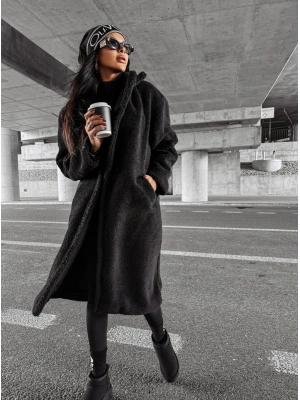 Kadın Kapüşon Ve Cep Detay Uzun Astarsız Wellsoft Ceket