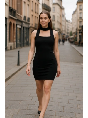 Kadın Kare Yaka Kolsuz Sandy Kumaş Fırsat Ürün Diz Üstü Elbise