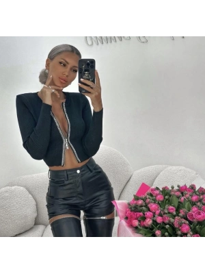 Kadın Kaşkorse Kumaş Zincirli Çift Fermuarlı Fırsat Ürün Bluz