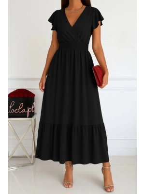 Kadın Kısa Kelebek Kollu Kruvaze Yakalı Beli Lastikli Aerobin Elbise