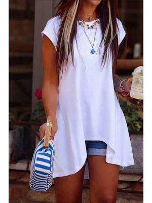 Kadın Kısa Kollu Asimetrik Viskon Kumaş Bluz