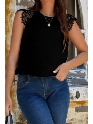 Kadın Kısa Kollu Bisiklet Yaka Ithal Krep Bluz