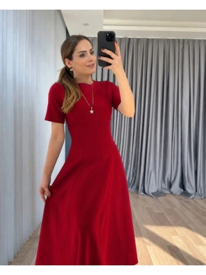 Kadın Kısa Kollu Bisiklet Yaka Maksi Boy Ithal Krep Elbise