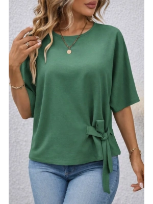 Kadın Kısa Kollu Bisiklet Yaka Yandan Bağcıklı Aerobin Bluz