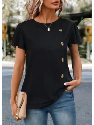 Kadın Kısa Kollu Bisiklet Yaka Yandan Düğmeli Viskon Bluz