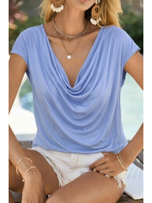 Kadın Kısa Kollu Degaje Yakalı Viskon Bluz