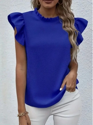 Kadın Kısa Kollu Fırfır Yakalı Bürümcük Bluz