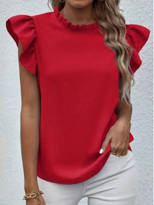 Kadın Kısa Kollu Fırfır Yakalı Bürümcük Bluz