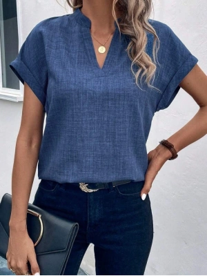 Kadın Kısa Kollu Hakim Yaka Sofya Bluz