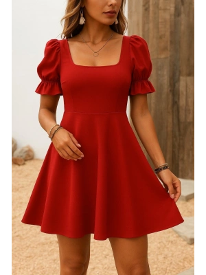 Kadın Kısa Kollu Kare Yakalı Kiloş Ithal Krep Elbise