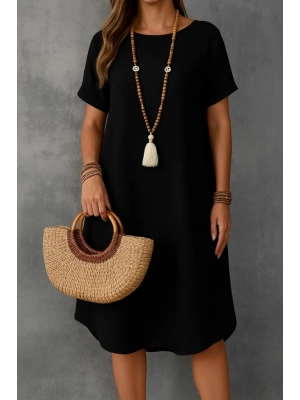 Kadın Kısa Kollu Kayık Yaka Bürümcük Elbise